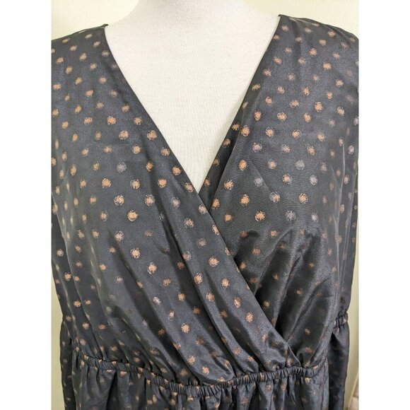 Lane Bryant Surplice Front Dress Plus 3X Black Gold Dots Sleeveless Lined Party - Picture 2 of 6